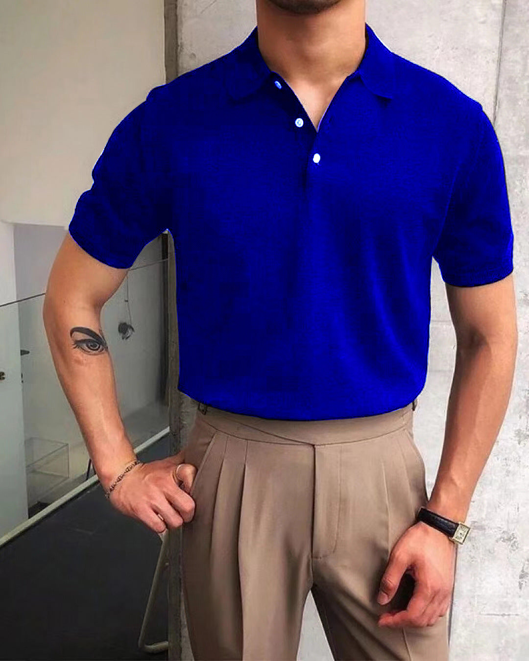Herren nan Premium-Feinstrick-Poloshirt mit offenem Hemdkragen und dezenter Knopfleiste R&B