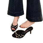 Damen elegante Mules mit funkelnden Perlen R&B