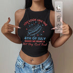 Damen Cropped Tanktop mit kreativem Schriftzug und lR&Bhaftem Design R&B