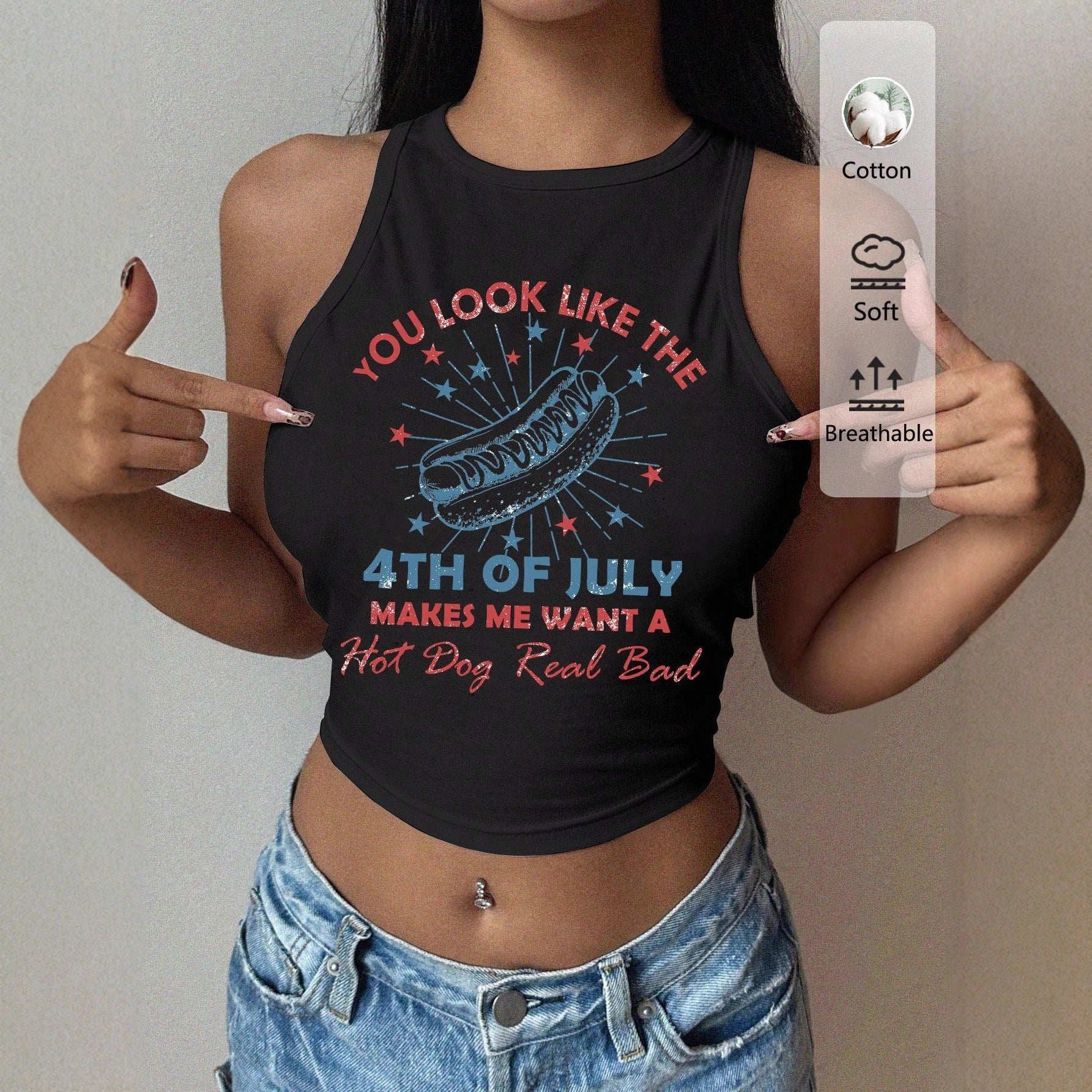 Damen Cropped Tanktop mit kreativem Schriftzug und lR&Bhaftem Design R&B