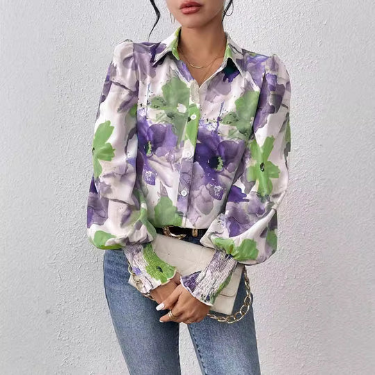 Damen Bluse mit floralen Mustern und puffärmel R&B