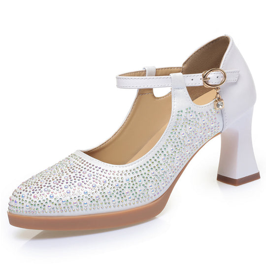 Damen Hochwertige Pumps mit funkelndem Strassbesatz und elegantem Riemen R&B