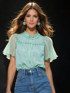 Damen Elegante Bluse mit Rüschendetails und transparenten Ärmeln R&B