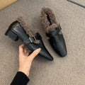 Damen Elegante Mokassins mit warmem Kunstfellkragen und modischer Schnalle R&B