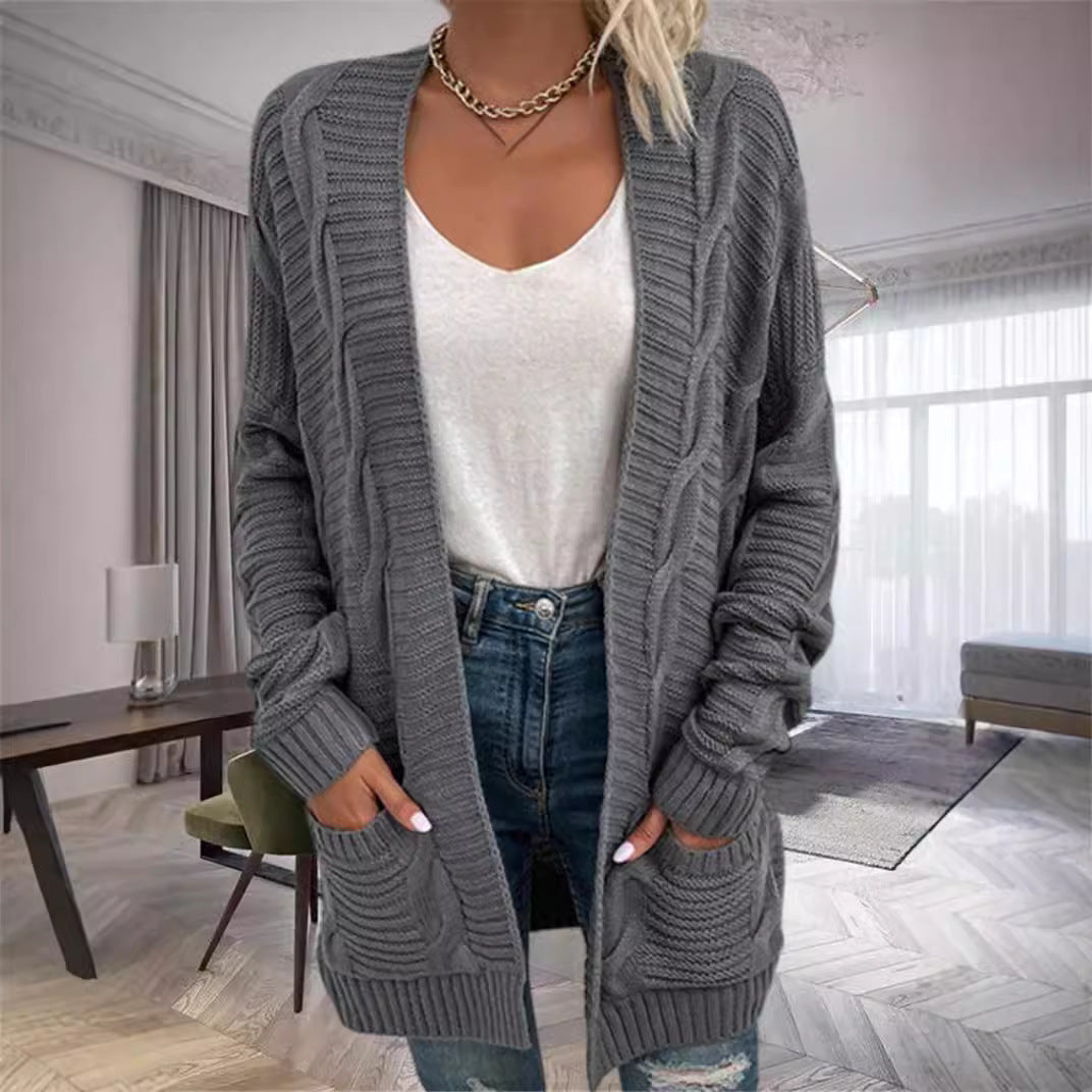 Damen Grobstrickcardigan mit seitlichen Taschen und feinem Muster R&B