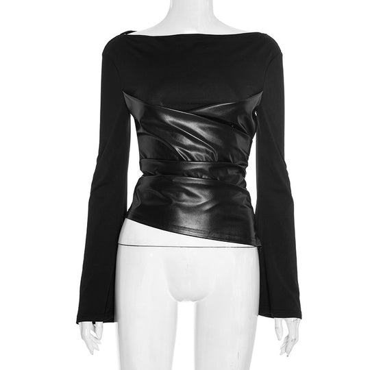 Damen Oberteil mit ausgefallenem Wickeldesign und eleganten Trompetenärmeln R&B