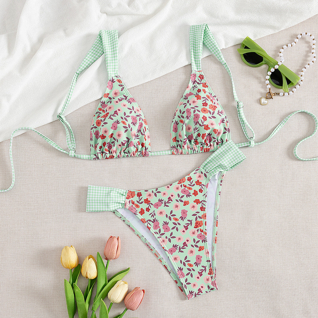 Damen Triangle-Bikini mit floralem Design und verstellbaren Trägern R&B