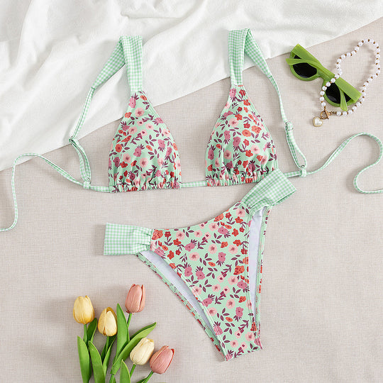 Damen Triangle-Bikini mit floralem Design und verstellbaren Trägern R&B