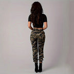 Damen Cargohose mit elastischem Bund und Camouflage-Muster