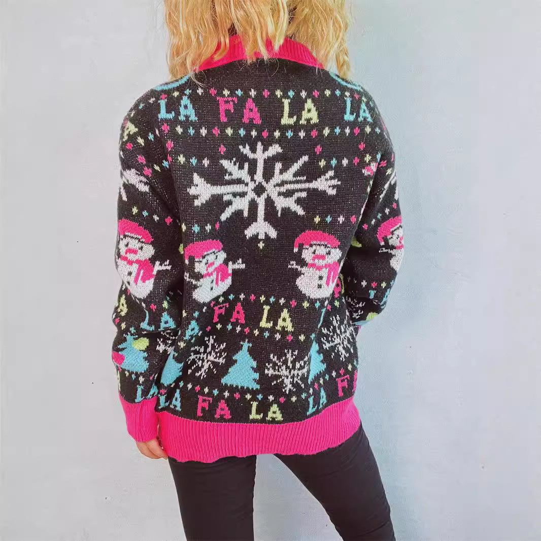 Damen weihnachtlicher Pullover mit bunten Applikationen und festlichem Design R&B
