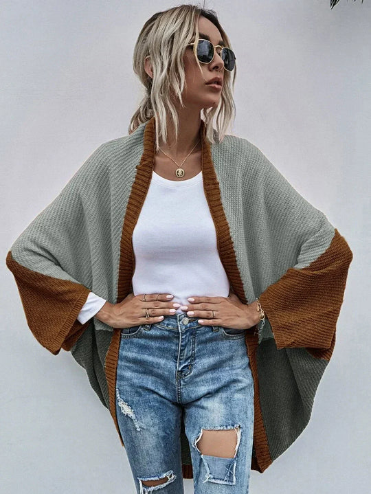 R&B | Strickjacke Oversized Passform Wolle Strick Offen Front Fledermausärmel