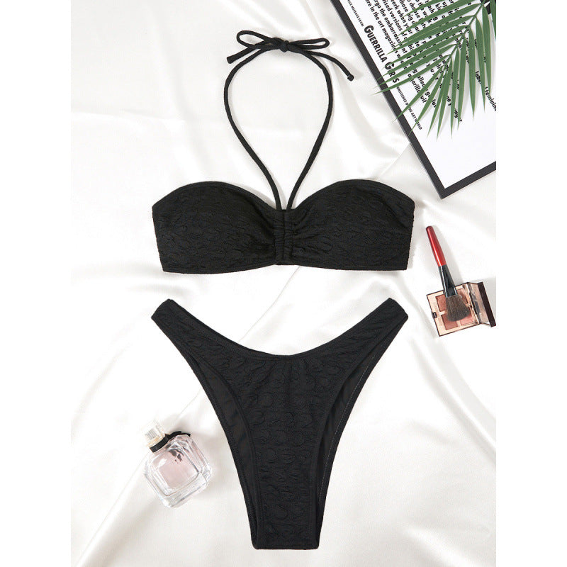Damen Bandeau Bikini mit verstellbaren Trägern und exquisitem Texturmuster R&B