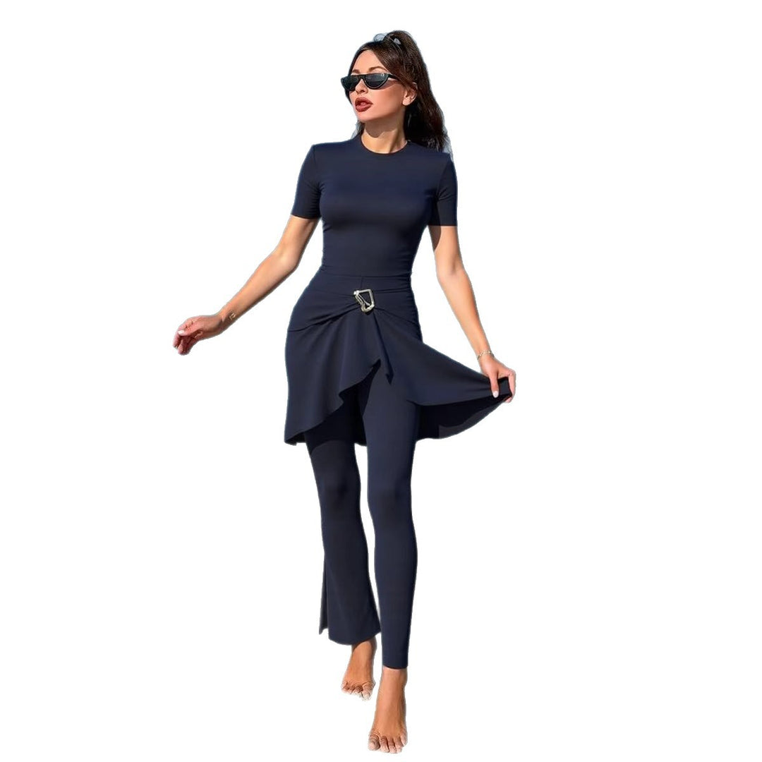 Damen eleganter Schwimmanzug mit asymmetrischem Rock und figurbetonendem Design R&B