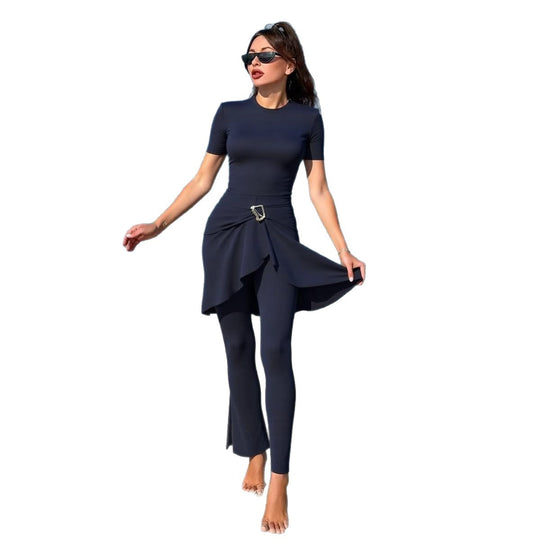 Damen eleganter Schwimmanzug mit asymmetrischem Rock und figurbetonendem Design R&B