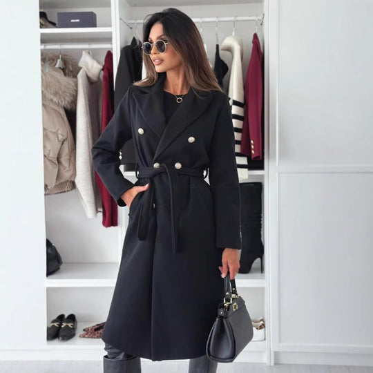 Damen Doppelt genähter Trenchcoat mit taillierbarem Gürtel und eleganter Struktur R&B