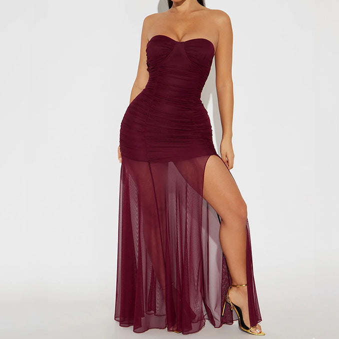 Damen Elegantes schulterfreies Maxikleid mit Rüschendetails R&B