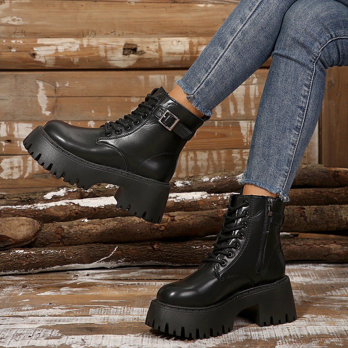 Damen Robuste Schnürstiefel mit Stylischem Profilsohle R&B