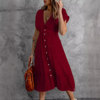Damen luftiges lässiges Hemdkleid mit Knopfdetails und fließendem Schnitt R&B