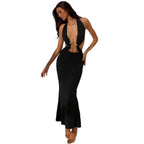 Damen Maxi-Kleid mit verführerischem Halterneck und eleganten Cut-Out-Details R&B