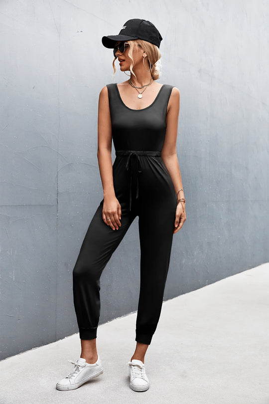 Damen Lässiger Jumpsuit mit verstellbarem Taillenzug und schmalen Bündchen R&B