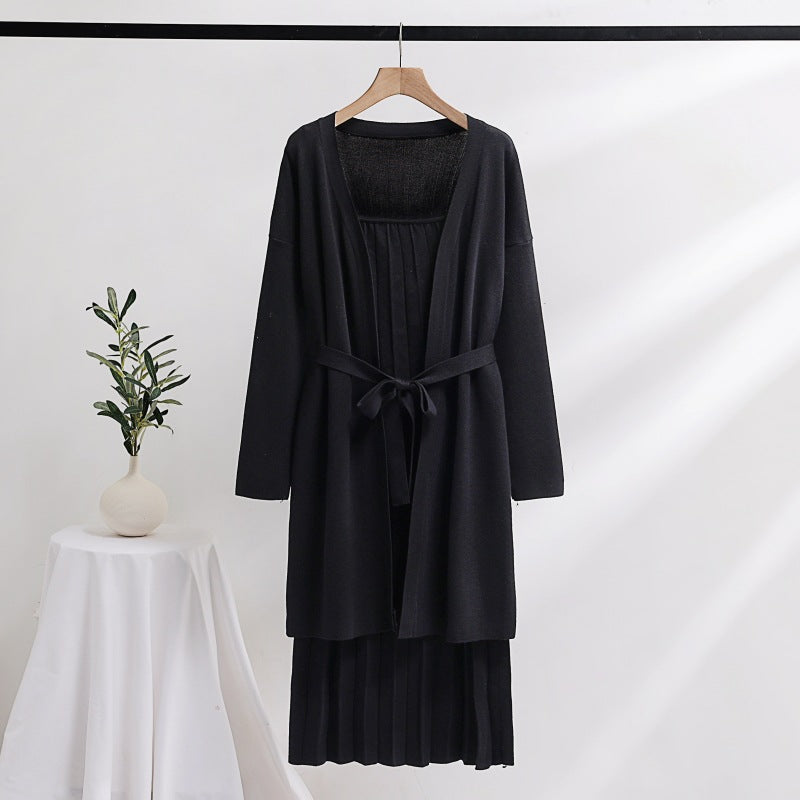 Damen elegantes und lässiges Strickkleid mit passender Strickjacke R&B
