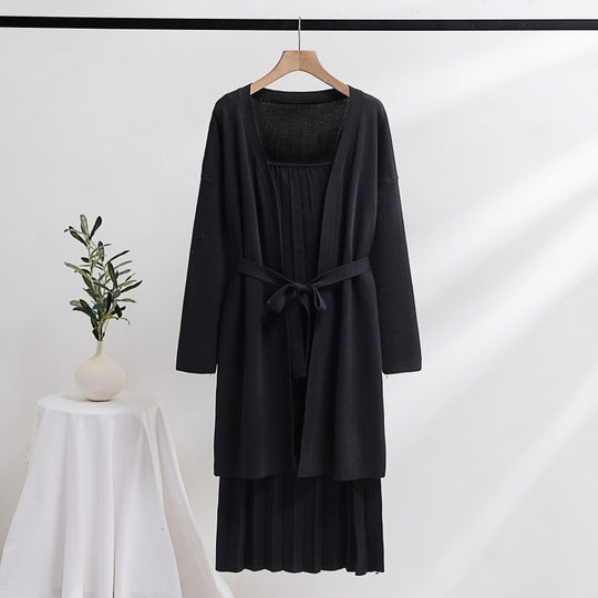 Damen elegantes und lässiges Strickkleid mit passender Strickjacke R&B