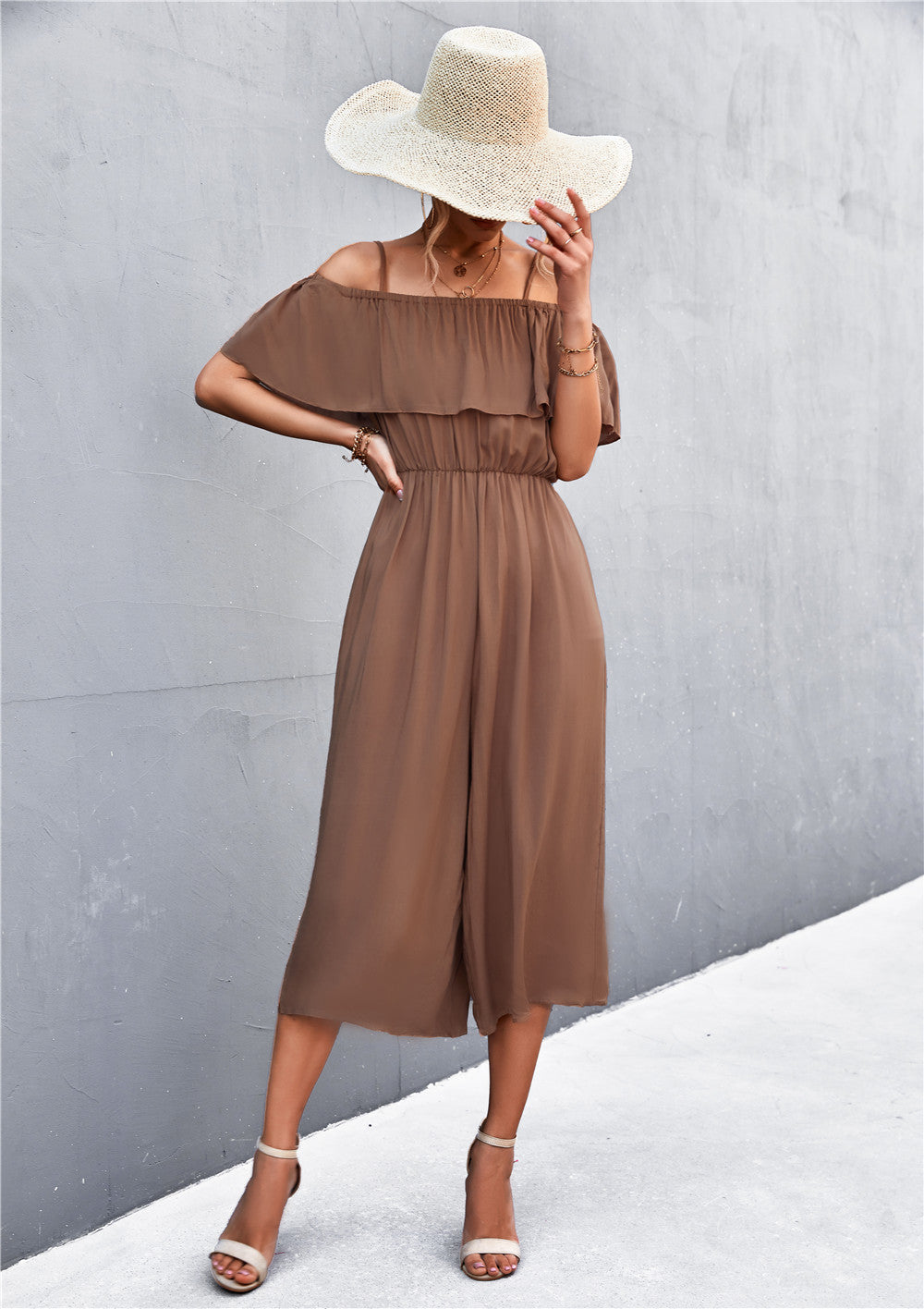 Damen eleganter Jumpsuit mit Off-Shoulder Design und lässigem Schnitt R&B