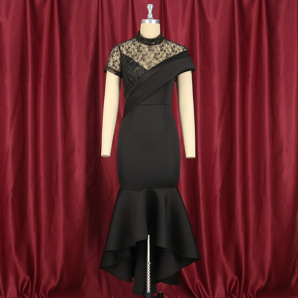 Damen Elegantes Abendkleid mit Spitze und asymmetrischem Saum R&B