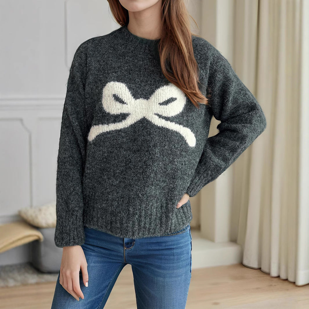 Damen gemütlicher Pullover mit verspieltem Schleifenmotiv R&B