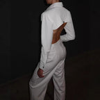 Damen Eleganter Jumpsuit mit weitem Bein und klassischem Kragen R&B