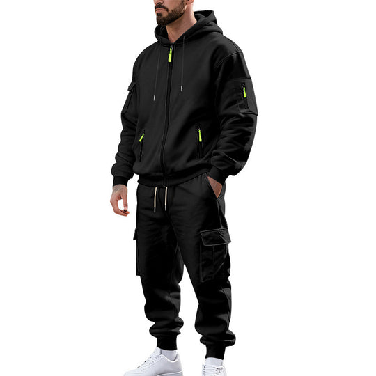 Herren nan urbanes Funktions-Cargo-Sweatset mit Kapuzenjacke, Reißverschlusstaschen und konisch zulaufender Cargo-Jogger R&B