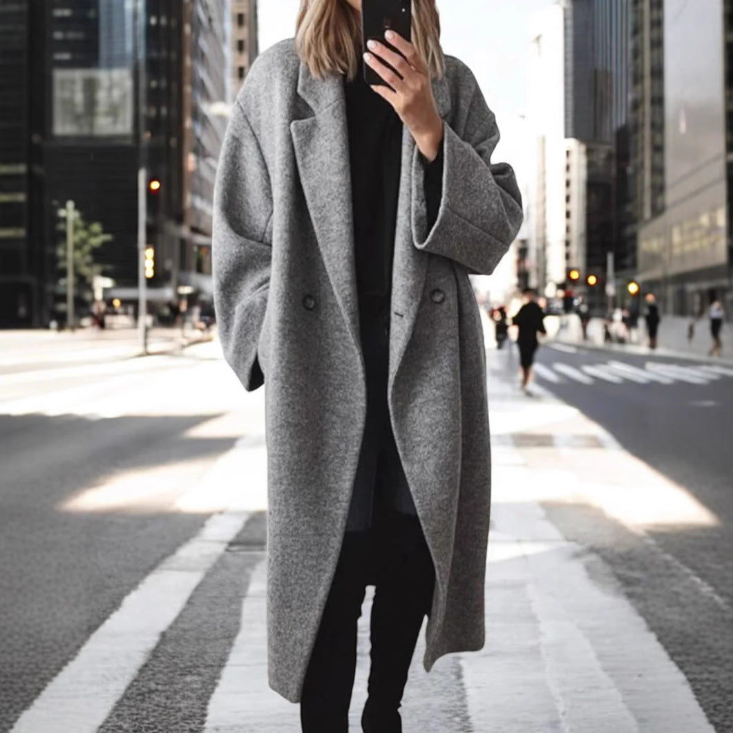 Damen Oversized Wollmantel mit elegantem Schnitt und praktischen Taschen R&B