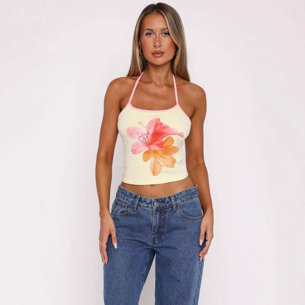 Damen Crop-Top mit floralem Druck und verstellbaren Trägern R&B