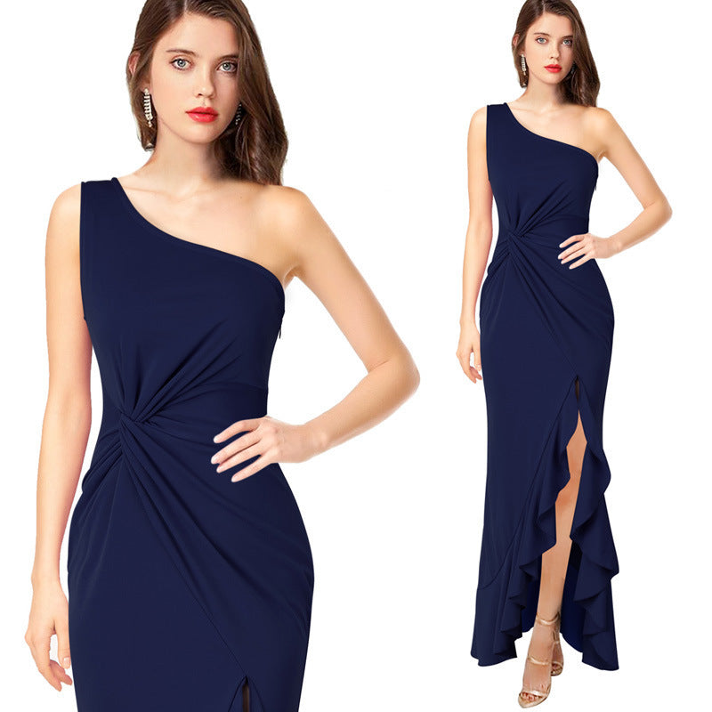 Damen Maxikleid mit asymmetrischem Ausschnitt und elegantem Raffdesign R&B