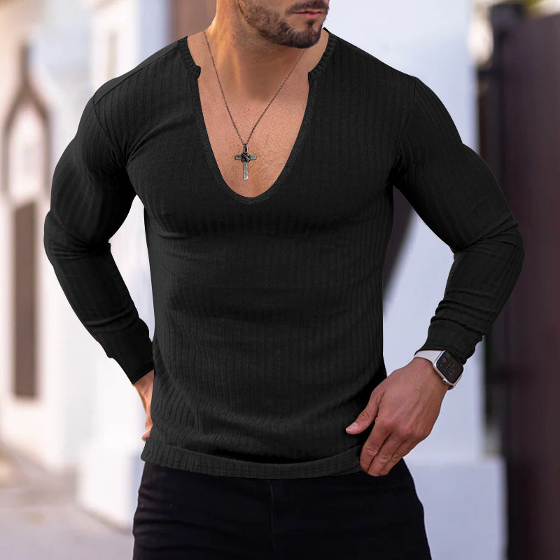 Herren langarm V-Ausschnitt Shirt mit strukturiertem Design R&B