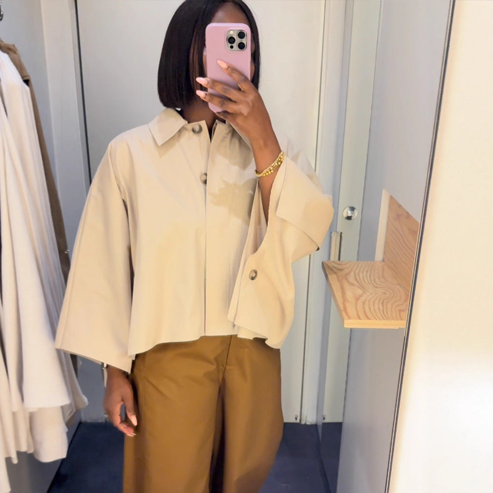 Damen Cropped Bluse mit voluminösen Ärmeln R&B