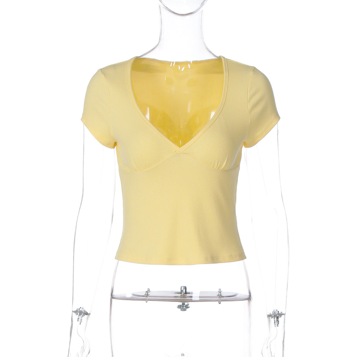 Damen Kurzes V-Ausschnitt Oberteil mit figurbetonter Passform und hochwertigem Material R&B