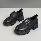 Damen modische Halbschuhe mit robustem Plateau und eleganter Schnalle R&B