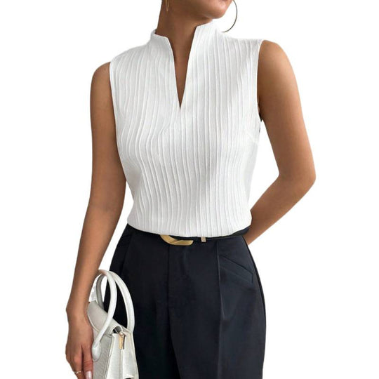 Damen Chicer Stehkragen-Top mit eleganter Rippstruktur R&B