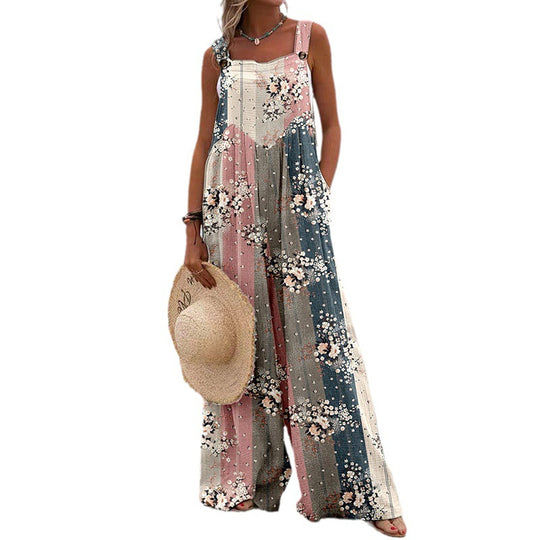 Damen Weit geschnittene Latzhose mit floralem Muster und praktischen Taschen R&B