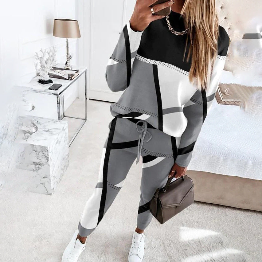 Damen Sportliches Loungewear-Set mit modernem geometrischen Design R&B