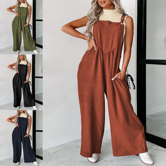 Damen lässiger Jumpsuit mit weit geschnittenem Bein und dekorativen Knopfdetails R&B