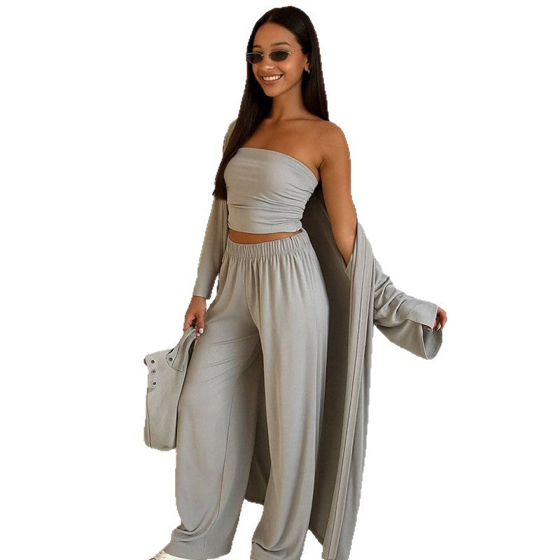 Damen elegantes 3-teiliges Set mit weitem Hosen und tailliertem Oberteil R&B
