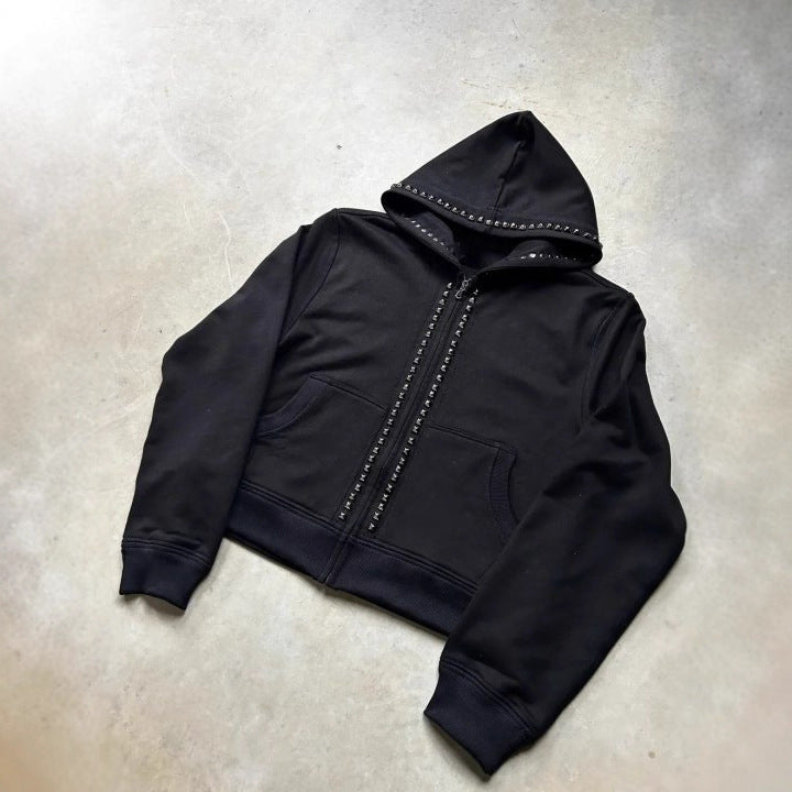 Damen Hoodie mit dekorativen Nieten und geradem Schnitt R&B