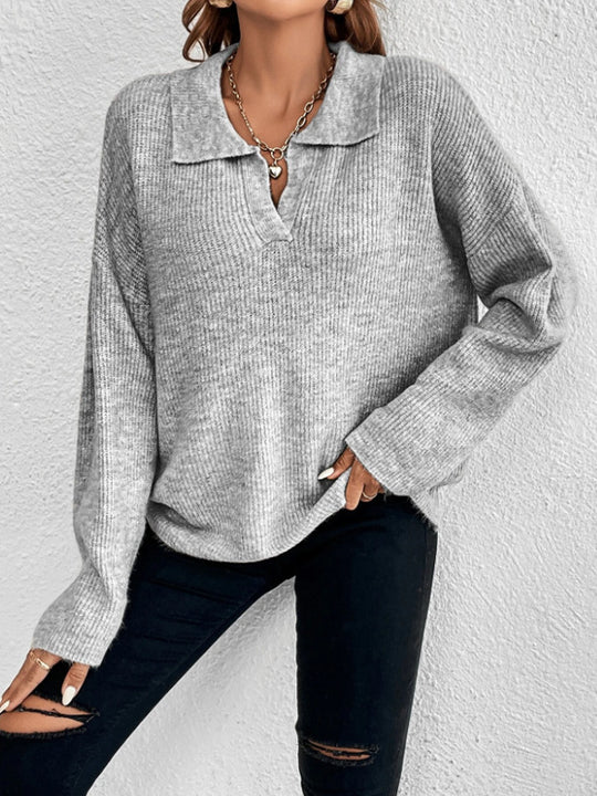 Damen Pullover mit Magnetverschluss und modischem Rippenstrick R&B