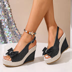 Damen Wedge-Sandalen mit modischer Schleifenapplikation und rutschfester Sohle R&B