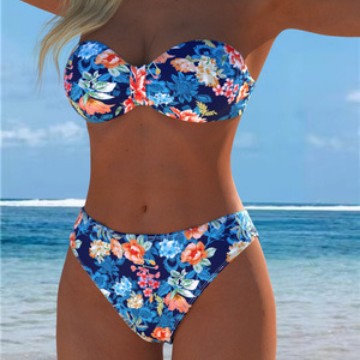 Damen Bikini-Set mit floralem Balconette-Oberteil und hochgeschnittenem Höschen R&B
