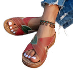 Damen Komfortable Zehensandalen mit modischem Blattdesign