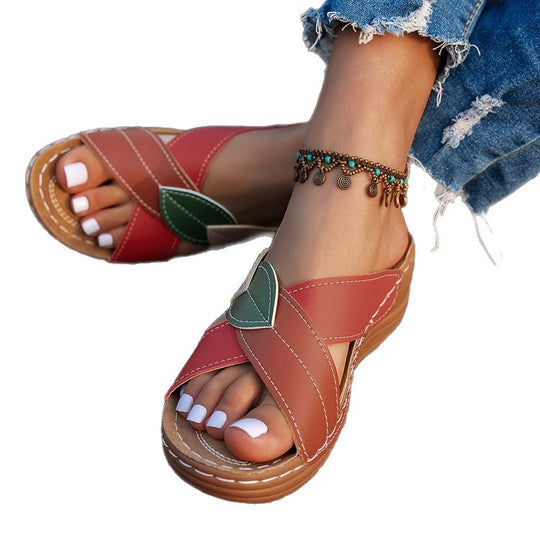 Damen Komfortable Zehensandalen mit modischem Blattdesign R&B