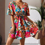 Damen Wickelkleid mit floralem Muster und Taillenknoten R&B